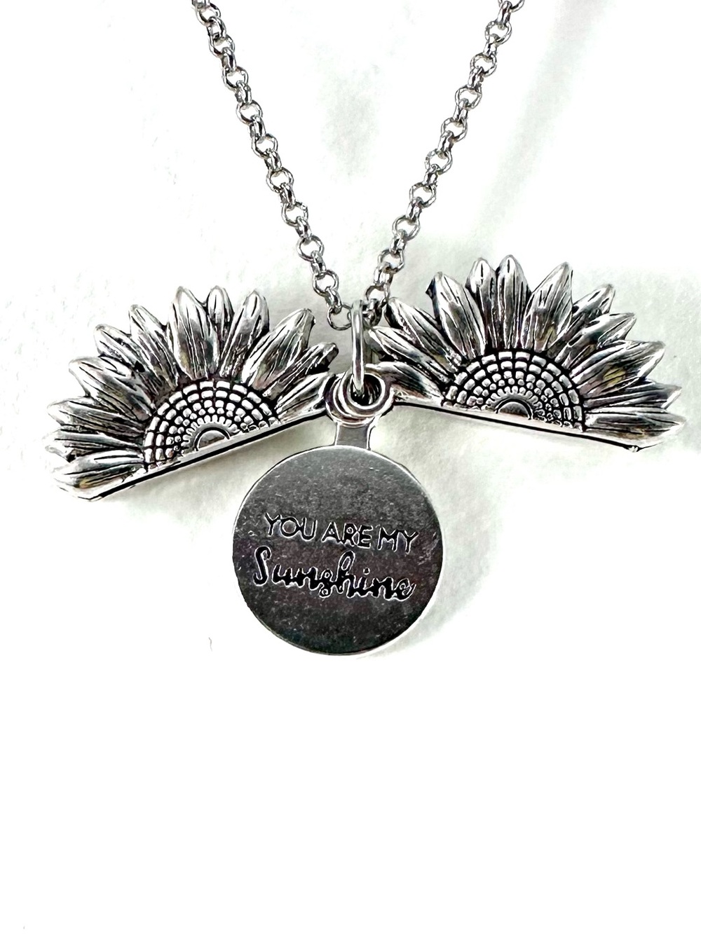 NWT Silver Sunflower Locket "You Are My Sunshine" Necklace